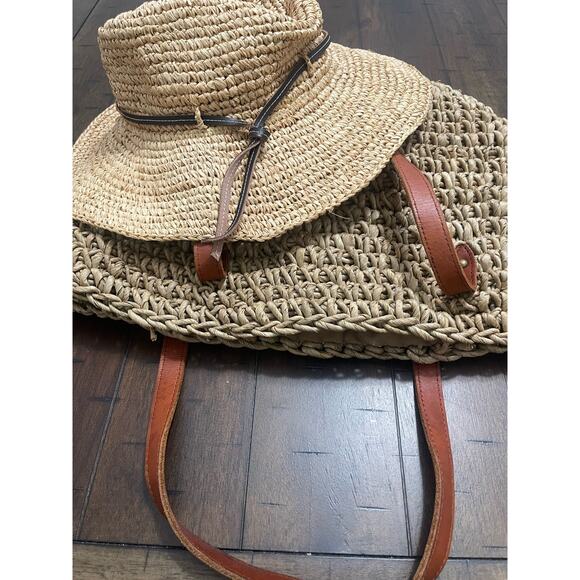 J. Jill Brown Women’s Woven Straw Tote Handbag Beach/hat tan combo . - Picture 8 of 8